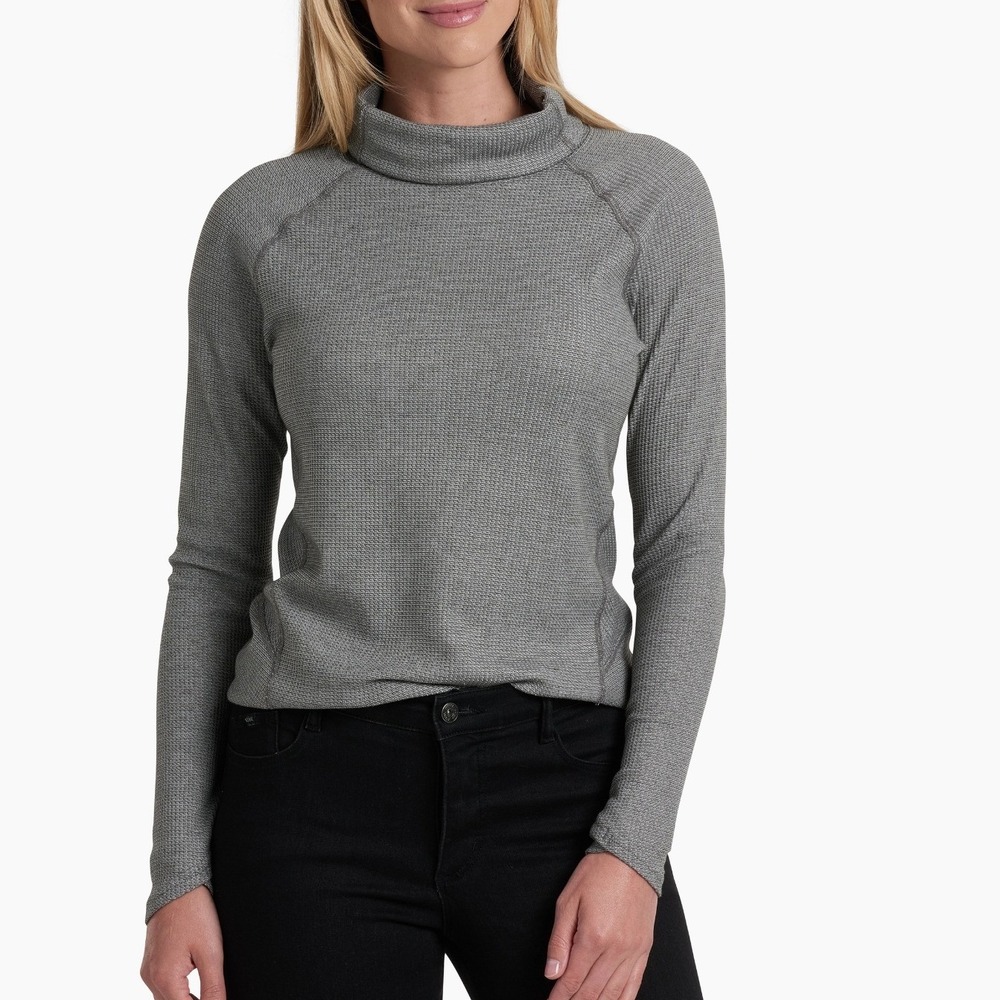 KUHL Petra Pullover Top Women's Medium Slate Grey Cowl Neck Waffle Knit Gorpcore